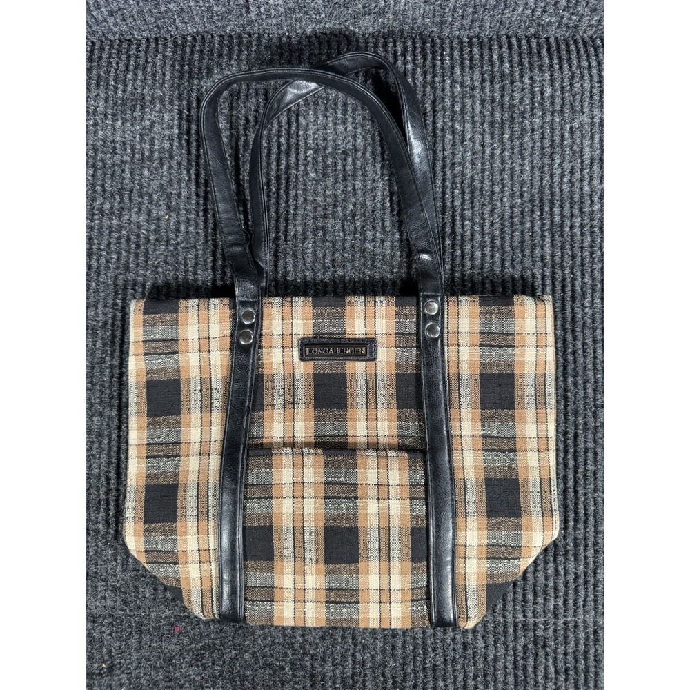 Vintage Longaberger Homestead Small Plaid Tote Bag Purse Black Brown Tan
